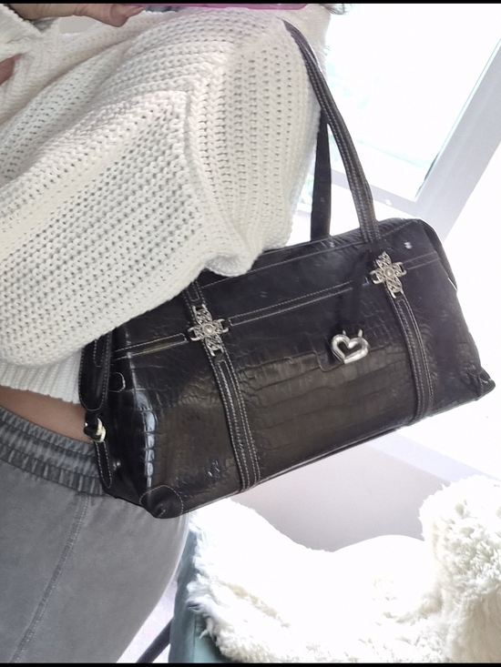 Brighton Handbags - Black Heart-Detail Croc-Embossed Women’s Handbag